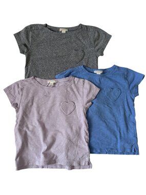 J.Crew Crewcuts Girls Heart Pocket T-Shirts Set of 3 Size XS (4-5)